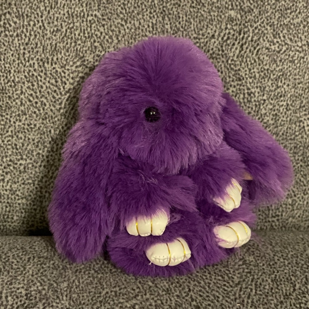 Fluffy Rabbit Pompom Keychain (Dark Purple)